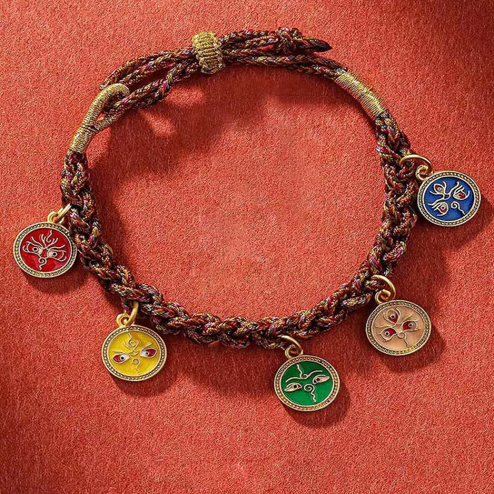 Braccialetto tibetano con treccia di corda Thangka della fortuna dei cinque dei della ricchezza