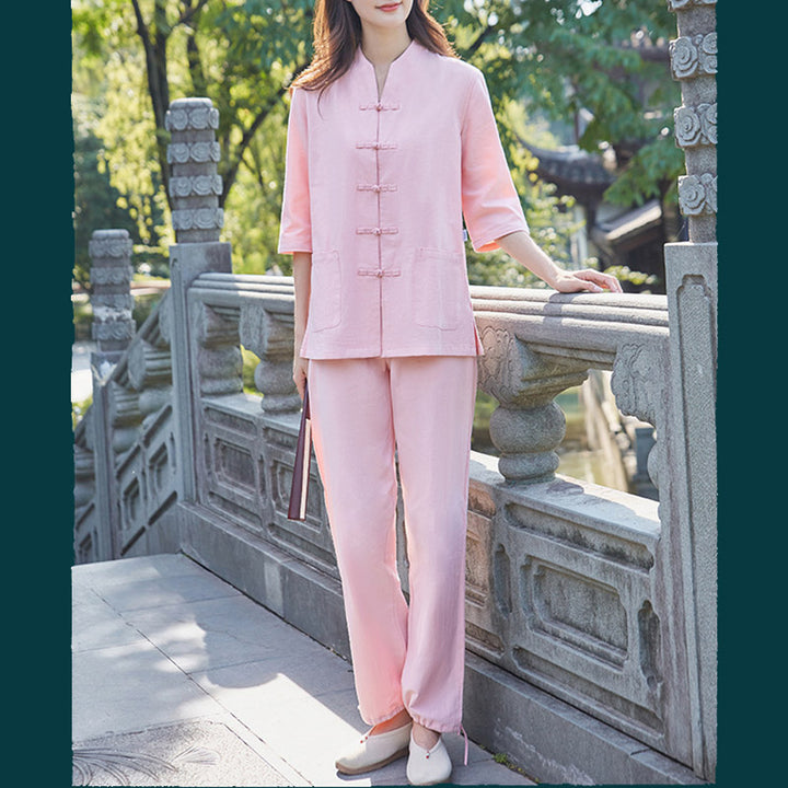 Buddha Stones Spirituale Zen Pratica Yoga Meditazione Preghiera Uniforme Cotone Lino Abbigliamento Donna Set