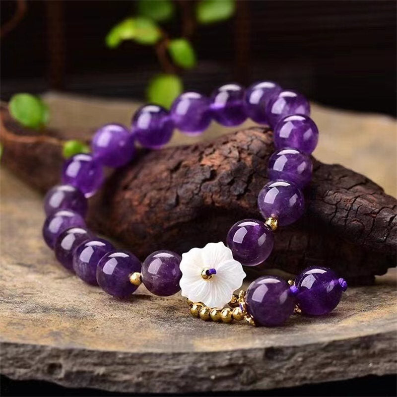 Braccialetto di guarigione spirituale con fiore di cristallo di ametista naturale Buddha Stones