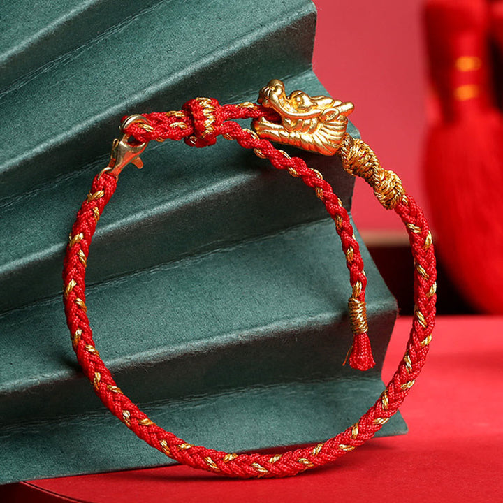 Bracciale intrecciato a mano in corda rossa con nodo a otto fili in argento sterling 999 Buddha Stones