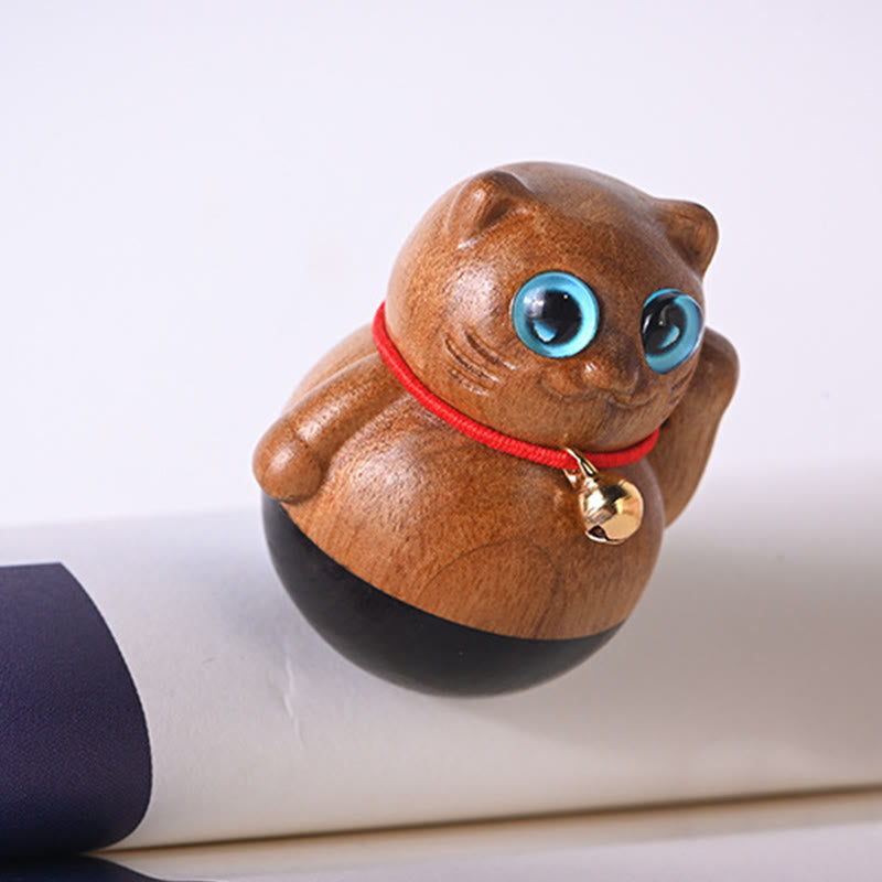 Buddha Stones Mini Gatto Fortunato Gattino Phoebe Zhennan Decorazione di Benedizione del Legno - image 5