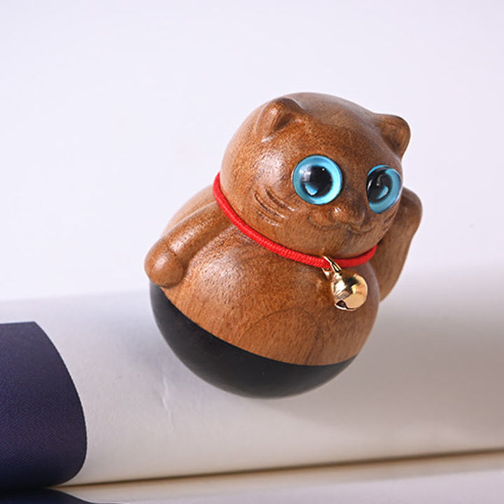 Buddha Stones Mini Gatto Fortunato Gattino Phoebe Zhennan Decorazione di Benedizione del Legno - image 5
