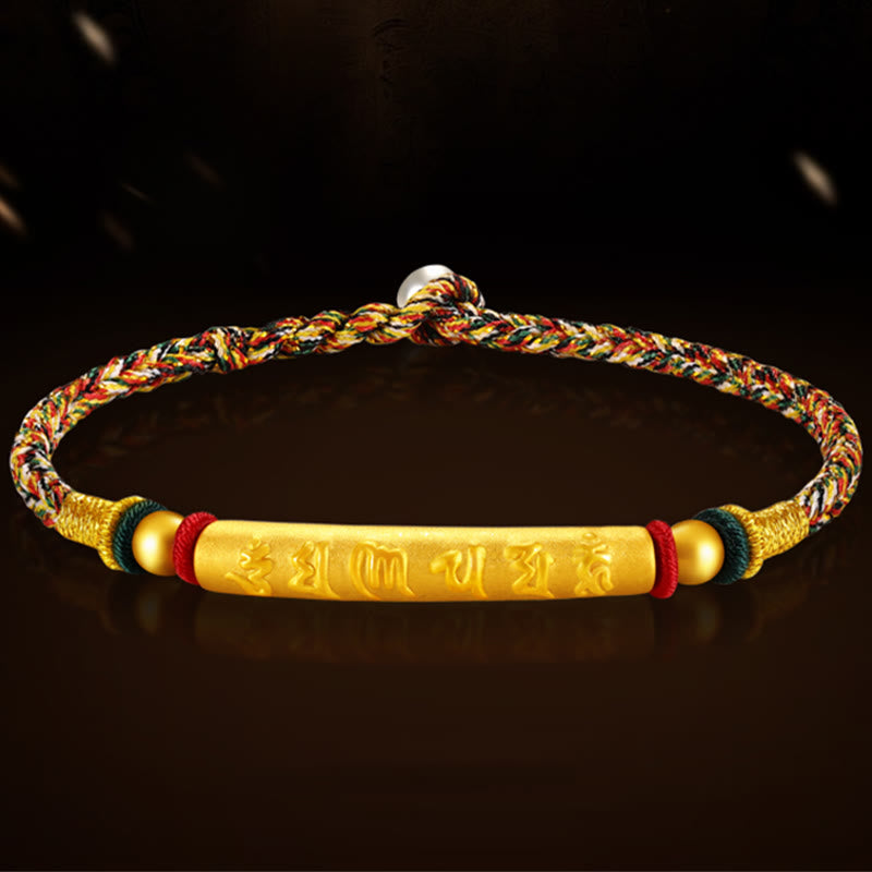 Buddha Stones Tibetano 999 Oro Om Mani Padme Hum Braccialetto di coppia intrecciato a mano con nodo della pace a otto fili e fortuna