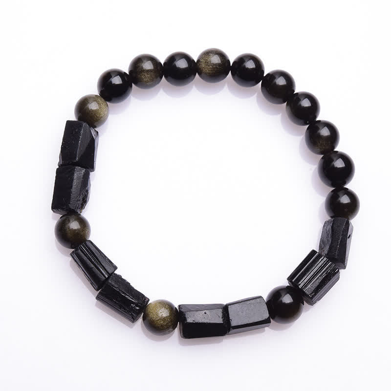Bracciale Buddha Stones Oro Sheen Ossidiana Tormalina Nera Ricchezza