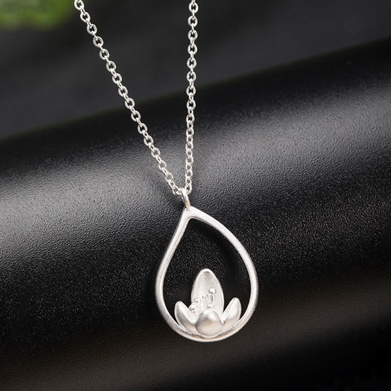 Collana con ciondolo a forma di fiore di loto in argento sterling 925 con Buddha Stones e illuminazione floreale - image 6