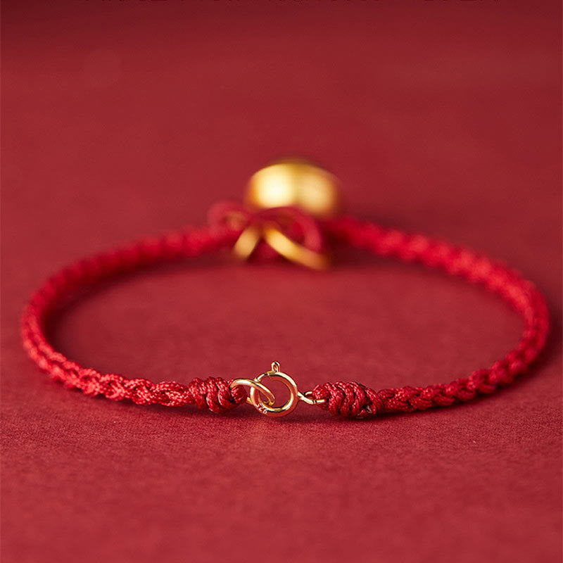 Braccialetto in corda rossa con ciondolo a forma di carattere Fu fatto a mano con Buddha Stones e campanella della fortuna e della felicità