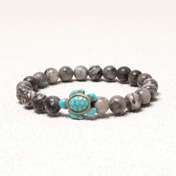 Braccialetto di benedizione con tartaruga marina in pietra naturale Buddha Stones Turchese