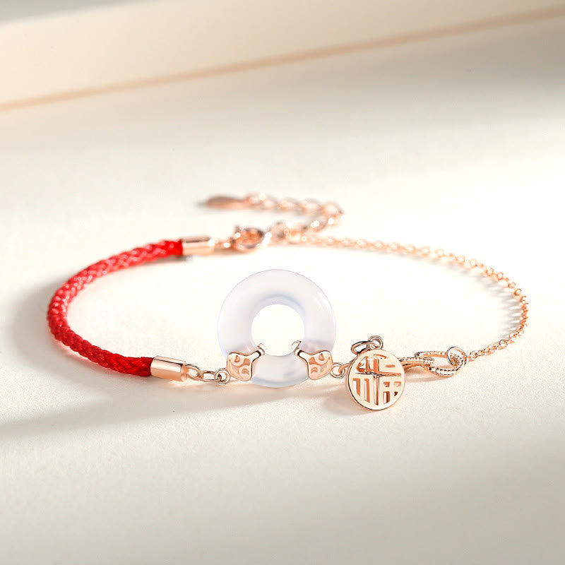 Braccialetto dell'armonia del carattere Fu in calcedonio con fibbia della pace in argento sterling 925 Buddha Stones