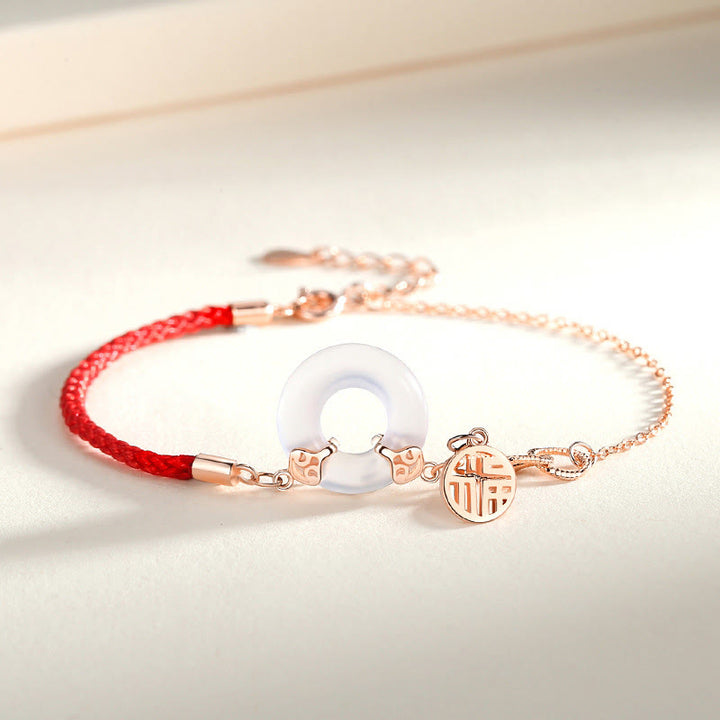 Braccialetto dell'armonia del carattere Fu in calcedonio con fibbia della pace in argento sterling 925 Buddha Stones