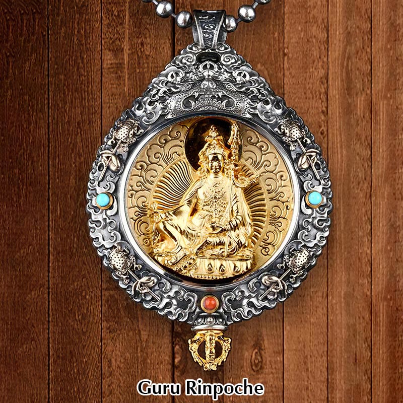 Buddha Stones Zodiaco cinese Buddha natale Thangka Nove palazzi Otto diagrammi Ricchezza Collana girevole Ciondolo - Guru Rinpoche - image 13
