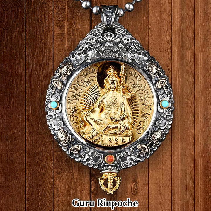 Buddha Stones Zodiaco cinese Buddha natale Thangka Nove palazzi Otto diagrammi Ricchezza Collana girevole Ciondolo - Guru Rinpoche - image 13