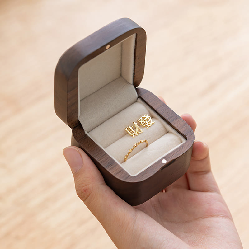 Scatola portaoggetti per gioielli in legno di noce nero fatto a mano retrò, scatola regalo in legno di foglia