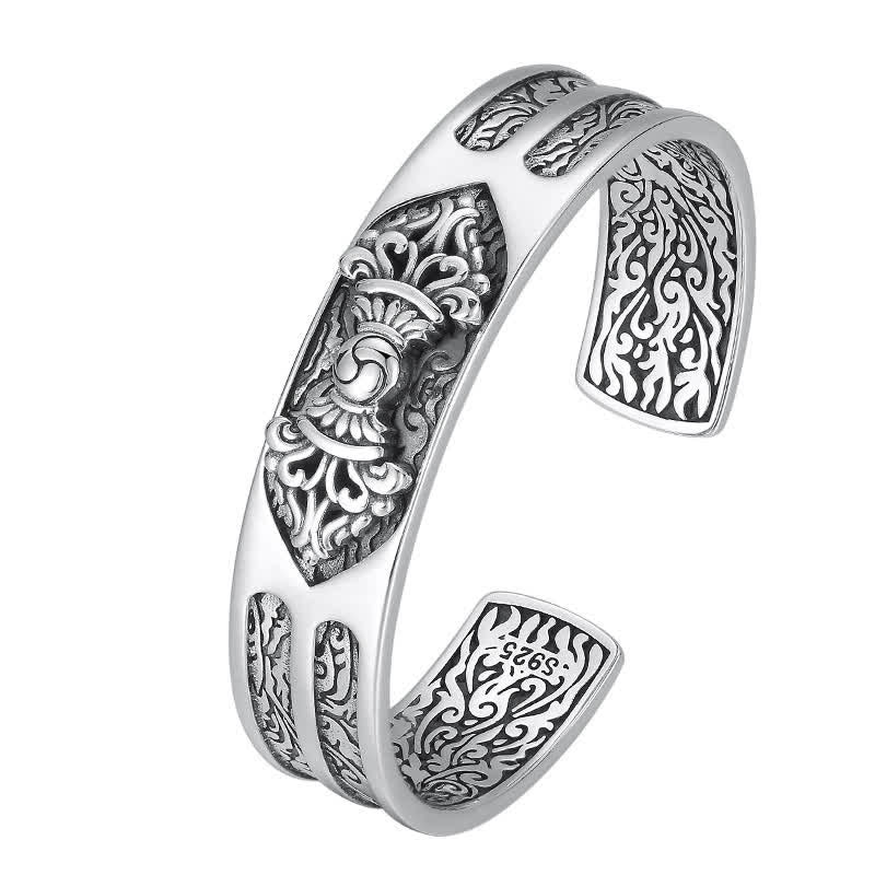 Buddha Stones 925 Sterling Silver Vajra Dorje Braccialetto con Potere Spirituale Inciso - image 6