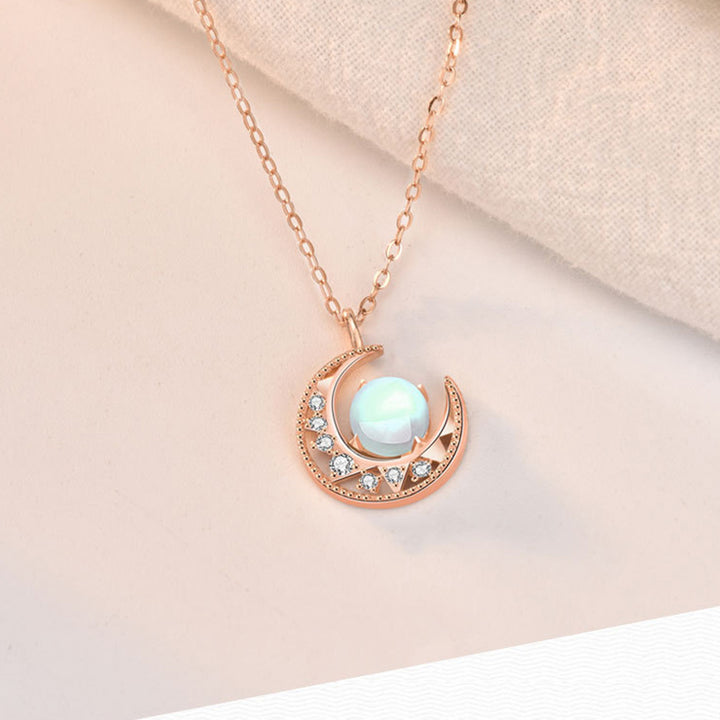 Buddha Stones 925 Sterling Silver Moonstone Moon Pattern Collana con ciondolo d'amore