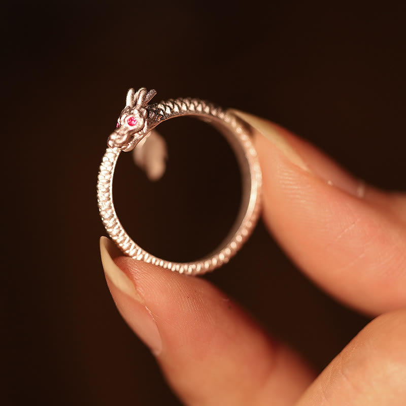 Anello regolabile in argento sterling 925 Buddha Stones, vintage, anno del drago, protezione della fortuna e della forza