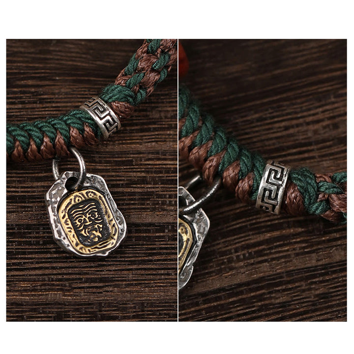 Bracciale intrecciato con protezione in osso di cammello , Buddha Stones 925, con dea della ricchezza, Zakiram