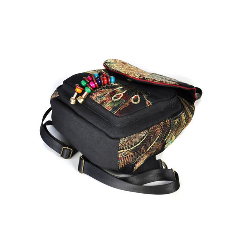 Zaino in tela con nappa e ricamo di pavone Buddha Stones