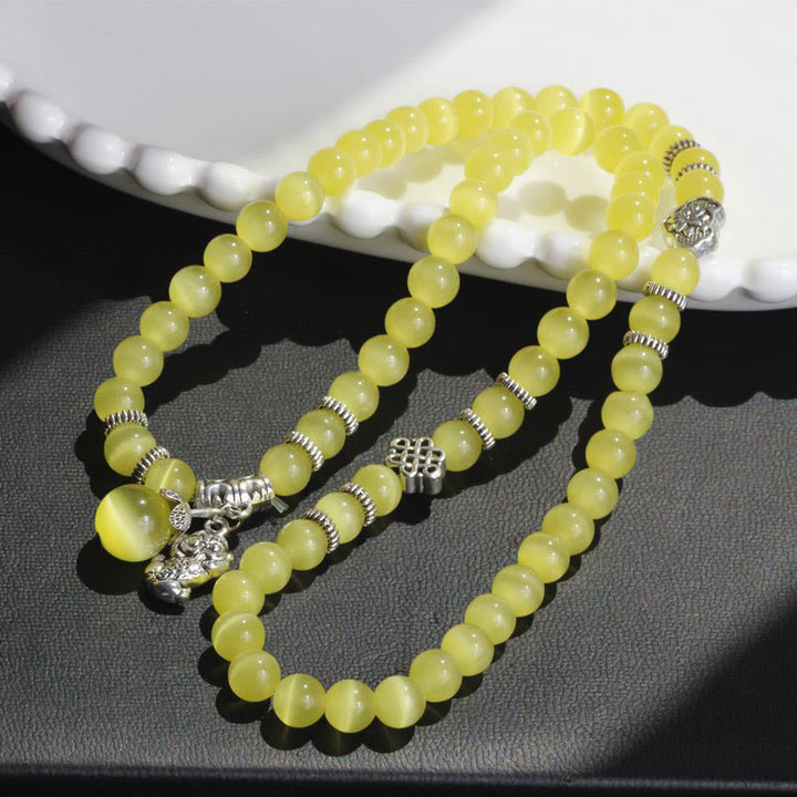 Braccialetto triplo avvolgente con supporto PiXiu Cat Eye Buddha Stones