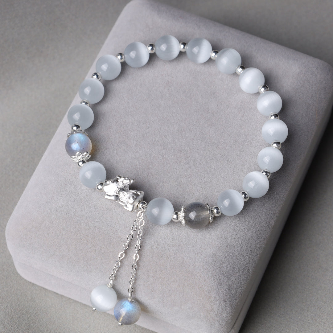 Braccialetto di supporto PiXiu in quarzo fragola con pietra lunare naturale occhio di gatto Buddha Stones