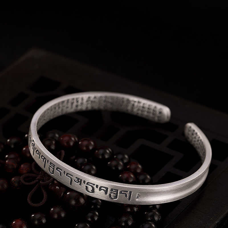 Buddha Stones 999 Sterling Silver Sei Vere Parole Cuore Sutra Protezione Bracciale Braccialetto