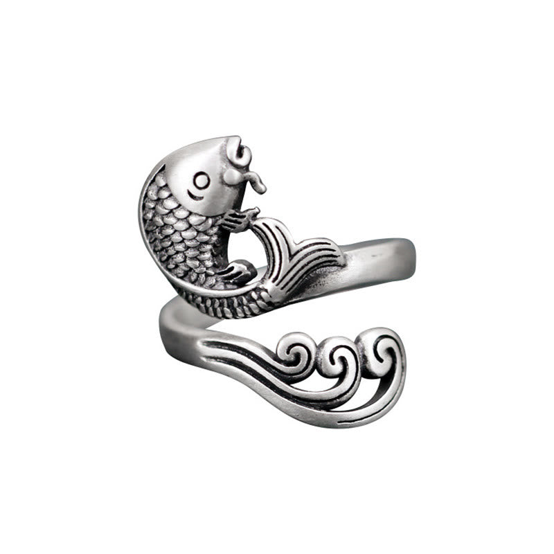 Buddha Stones 925 Sterling Silver Koi Fish Water Ripple Luck Wealth