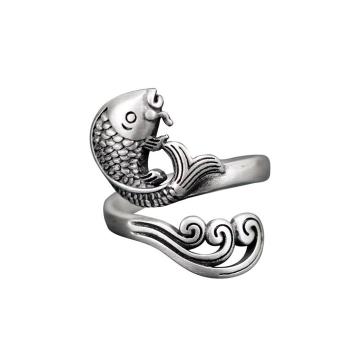 Buddha Stones 925 Sterling Silver Koi Fish Water Ripple Luck Wealth - image 13