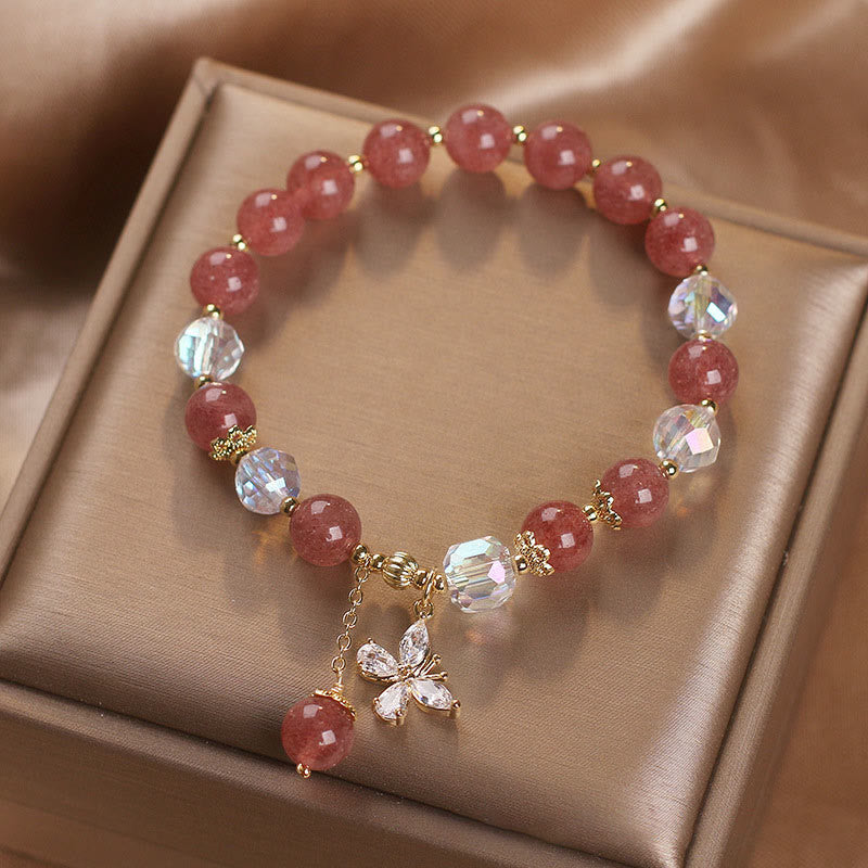 Braccialetto con ciondolo a farfalla con guarigione dell'amore in quarzo fragola naturale Buddha Stones