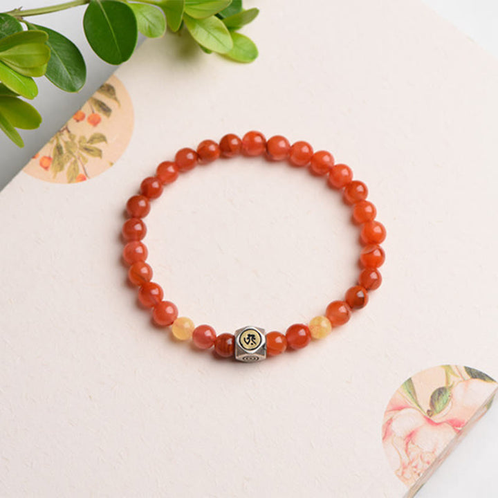 Buddha Stones 925 Sterling Silver Zodiaco Cinese Buddha Natale Amuleto Agata Rossa Ambra Bracciale Autoaccettazione