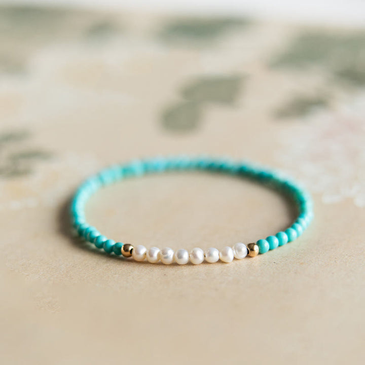 Braccialetto di perline di perle turchesi naturali in argento sterling 925 Buddha Stones