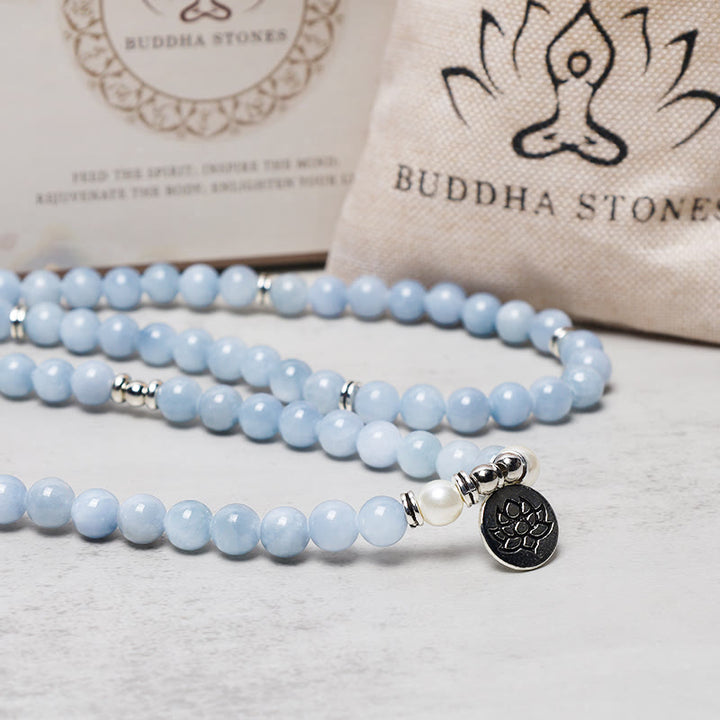 Buddha Stones 108 Mala Beads Braccialetto curativo in acquamarina