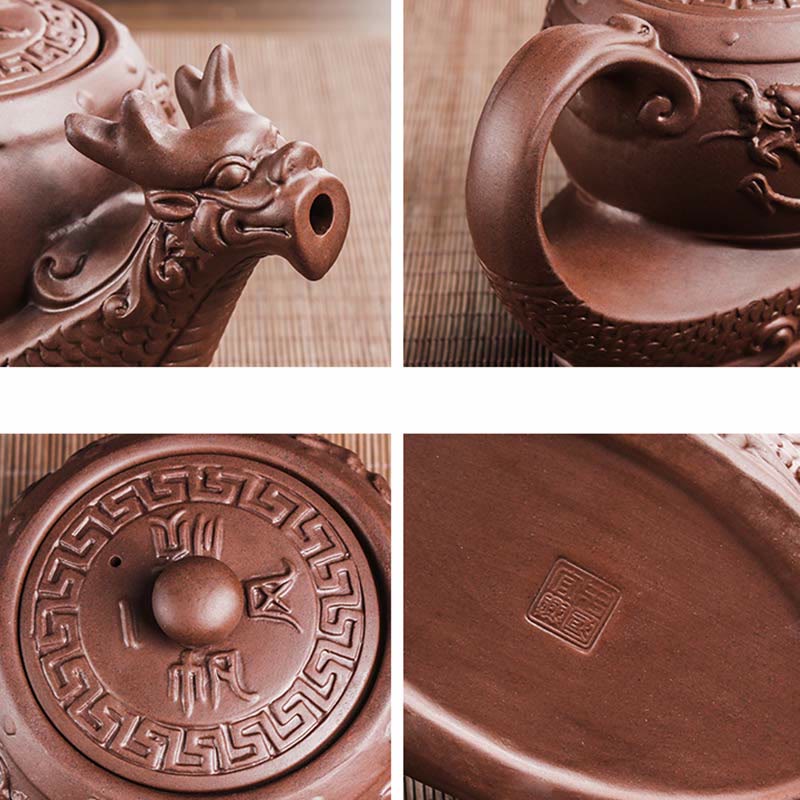 Teiera in ceramica viola con argilla e nuvole di buon auspicio, drago vintage , Buddha Stones