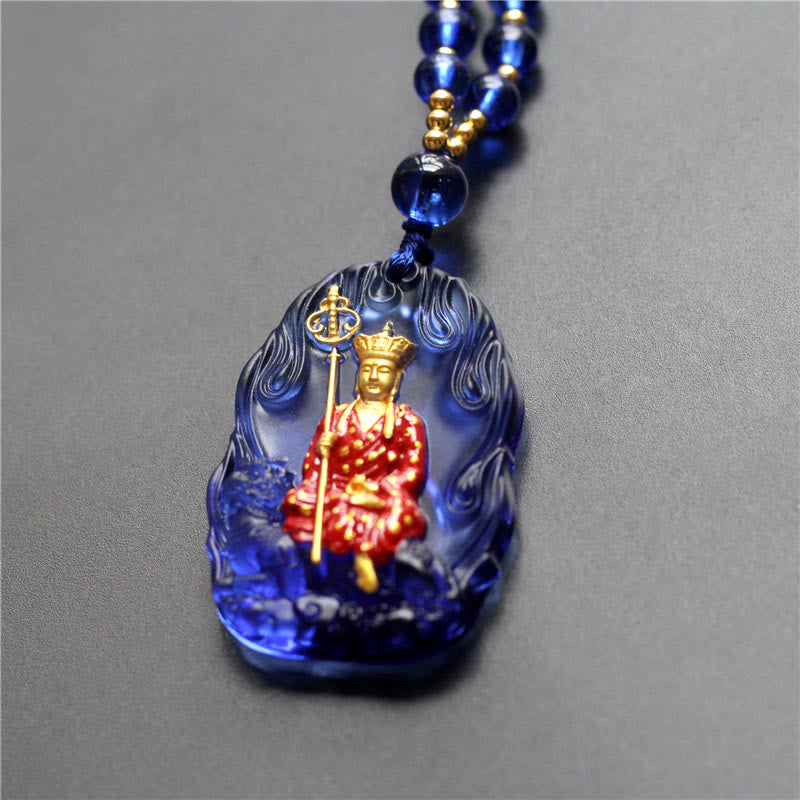 Buddha Stones Collana con ciondolo amuleto della compassione di cristallo Buddha Ksitigarbha Liuli - Ksitigarbha blu - image 5