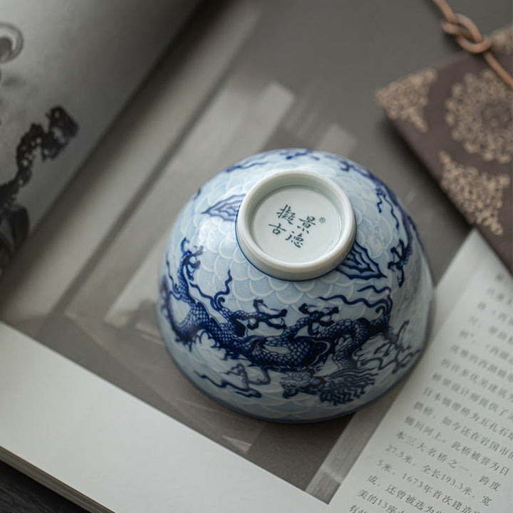 Tazze da tè in ceramica con motivo drago blu Buddha Stones Kung Fu