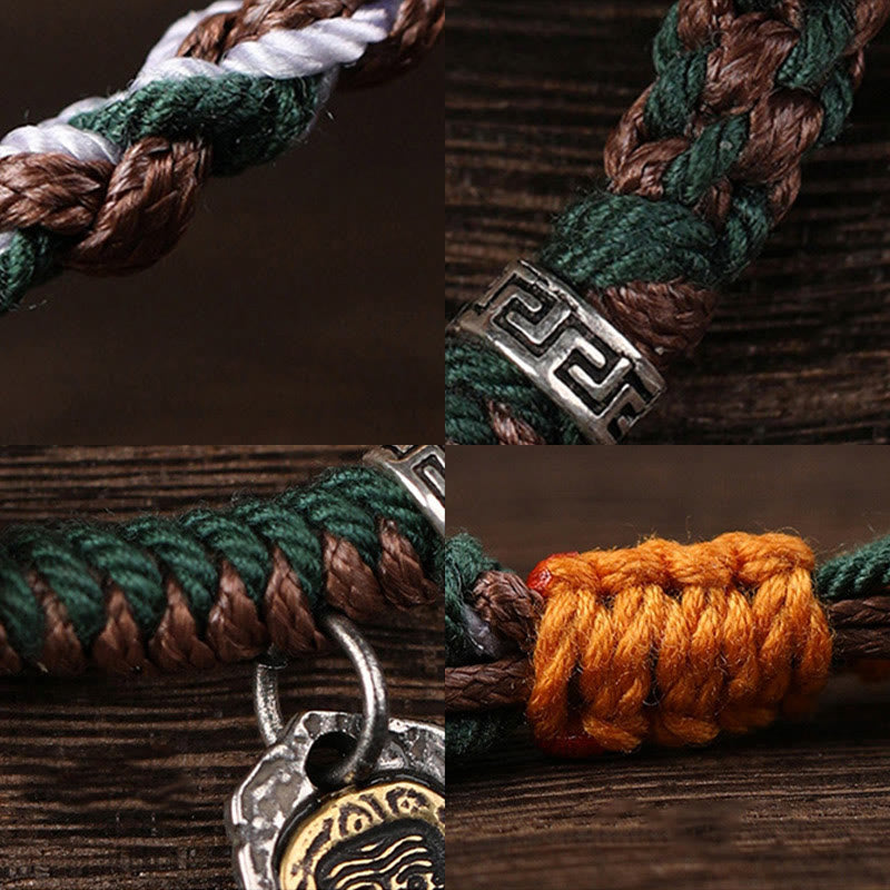 Bracciale intrecciato con protezione in osso di cammello , Buddha Stones 925, con dea della ricchezza, Zakiram
