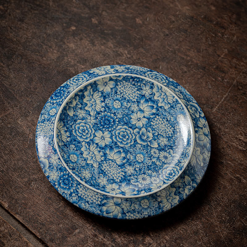 Buddha Stones Vintage Blu e Bianco Porcellana Fiore di Pesco Loto Peonia Ceramica Gaiwan Sancai Tazza da Tè Kung Fu Tazza da Tè e Piattino con Coperchio - image 11