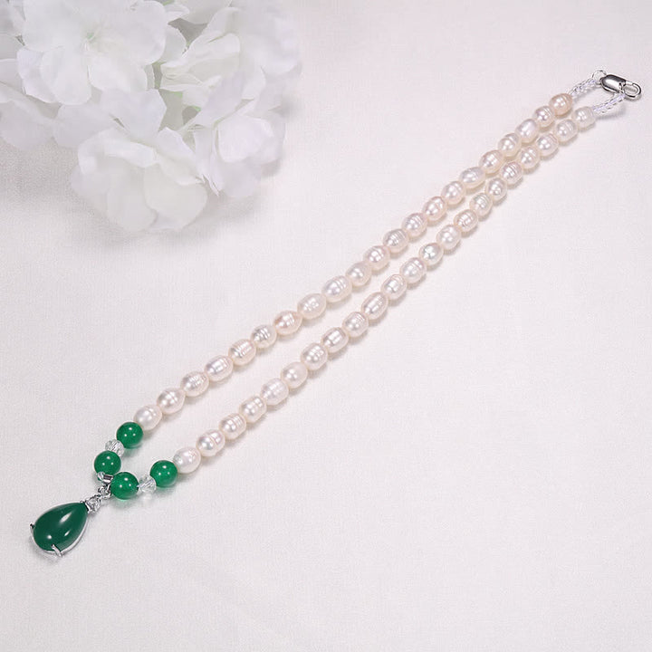 Collana con ciondolo a forma di goccia d'acqua e perla, calma e pace