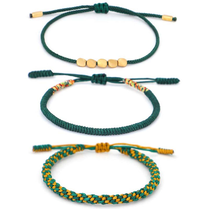 Buddha Stones 3 pezzi perline di rame tibetano guarigione protezione braccialetto fortuna set