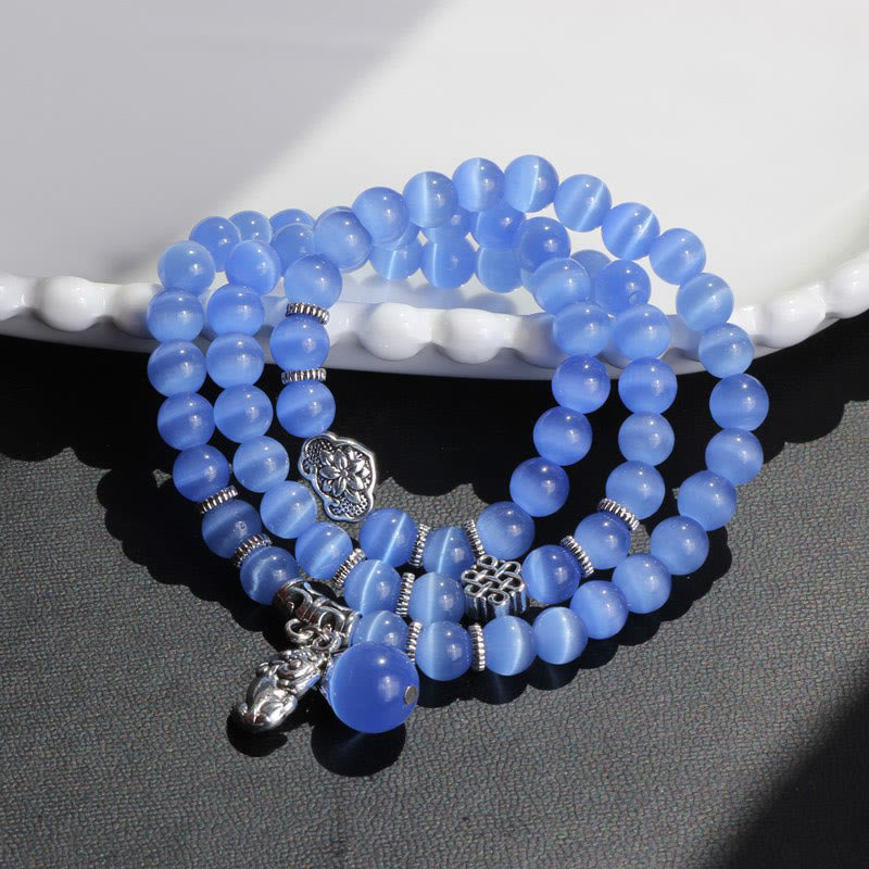 Braccialetto triplo avvolgente con supporto PiXiu Cat Eye Buddha Stones