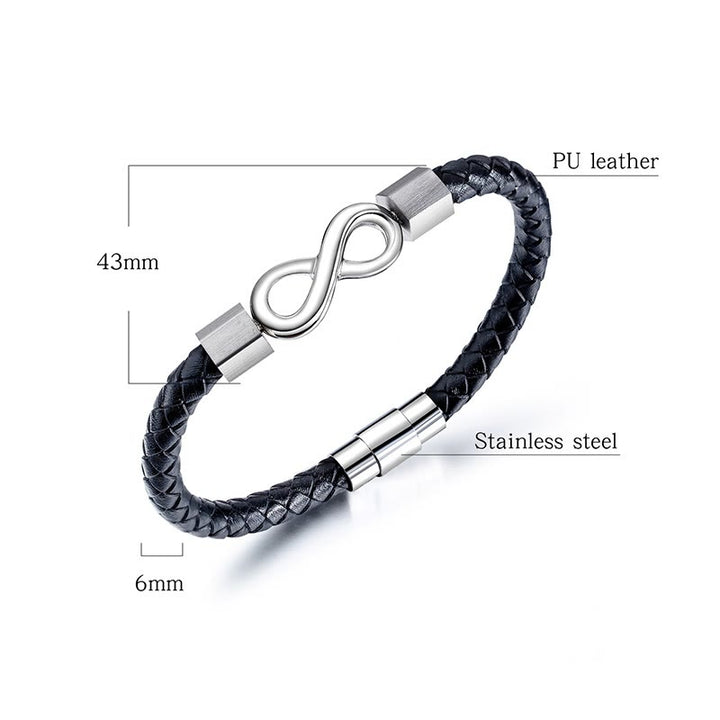 Bracciale Buddha Stones Endless Knot in acciaio al titanio con intreccio in pelle e bilanciamento