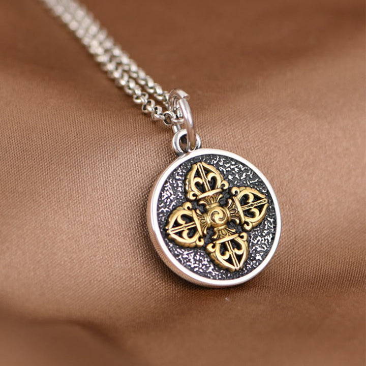 Collana con ciondolo a Buddha Stones in argento sterling 925 con doppio Dorje Vajra e benedizione