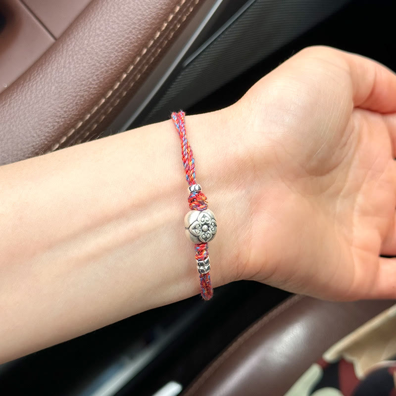 Bracciale intrecciato multicolore Buddha Stones in argento sterling 999 Persimmon Luck