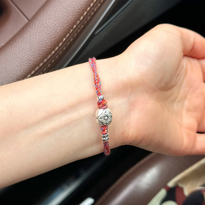 Bracciale intrecciato multicolore Buddha Stones in argento sterling 999 Persimmon Luck