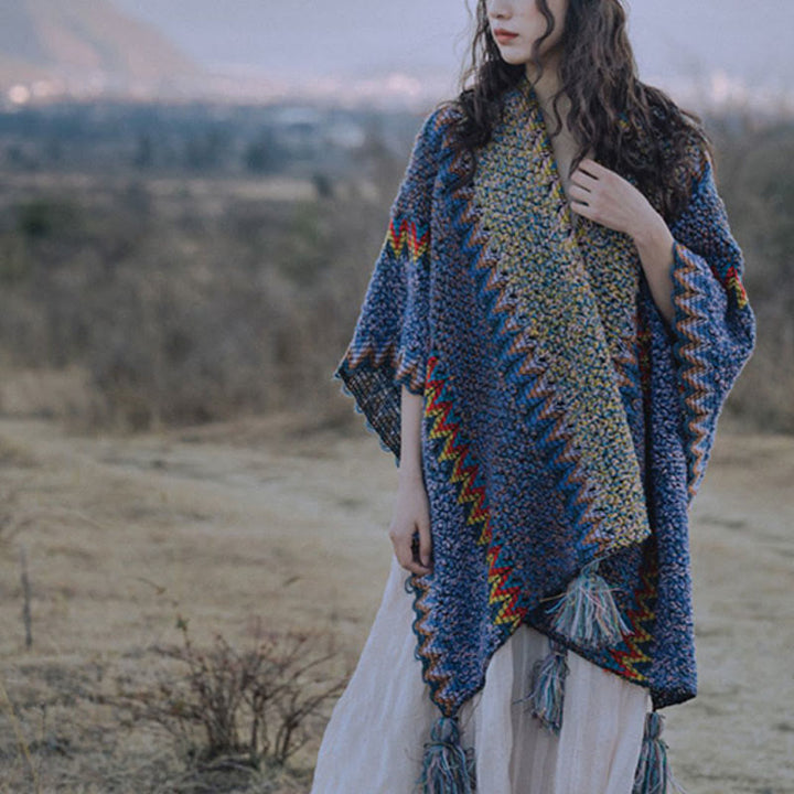 Scialle tibetano Buddha Stones, morbido e caldo, mantello lavorato a maglia, sciarpa tibetana invernale con nappe