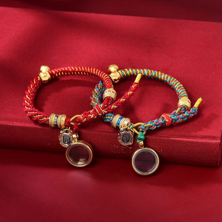 Buddha Stones Tibetano Om Mani Padme Hum Intagliato Zakiram Dea della Ricchezza Amuleto Braccialetto