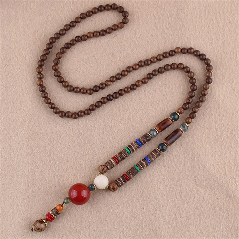 Buddha Stones Tibetano Legno Wenge Bodhi Seme Agata Elefante Collana Pendente Protezione