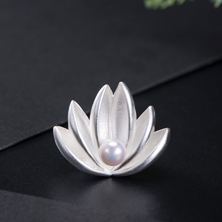 Spilla Buddha Stones 925 Sterling Silver Lotus Flower Pearl New Beginning - image 2