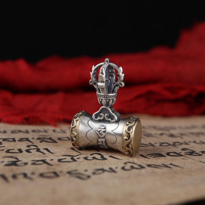 Buddha Stones Tibet 925 Sterling Silver Om Mani Padme Hum Dorje Campana Vajra Inciso Illuminazione Ciondolo Appeso Decorazione - Solo ciondolo tamburo Dorje (19*26,5 mm) - image 9