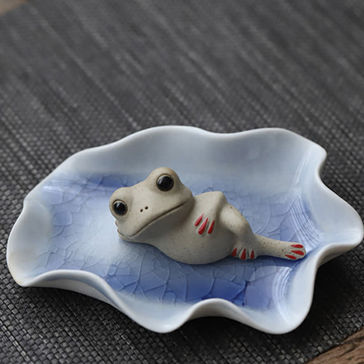 Decorazione statua piccola rana in ceramica in meditazione - Rana addormentata (vassoio di loto non incluso) - image 4