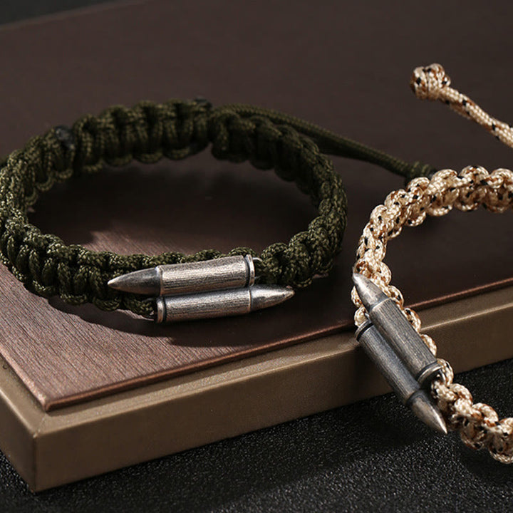 Braccialetto in corda intrecciata con design a proiettile in argento sterling 925 Buddha Stones