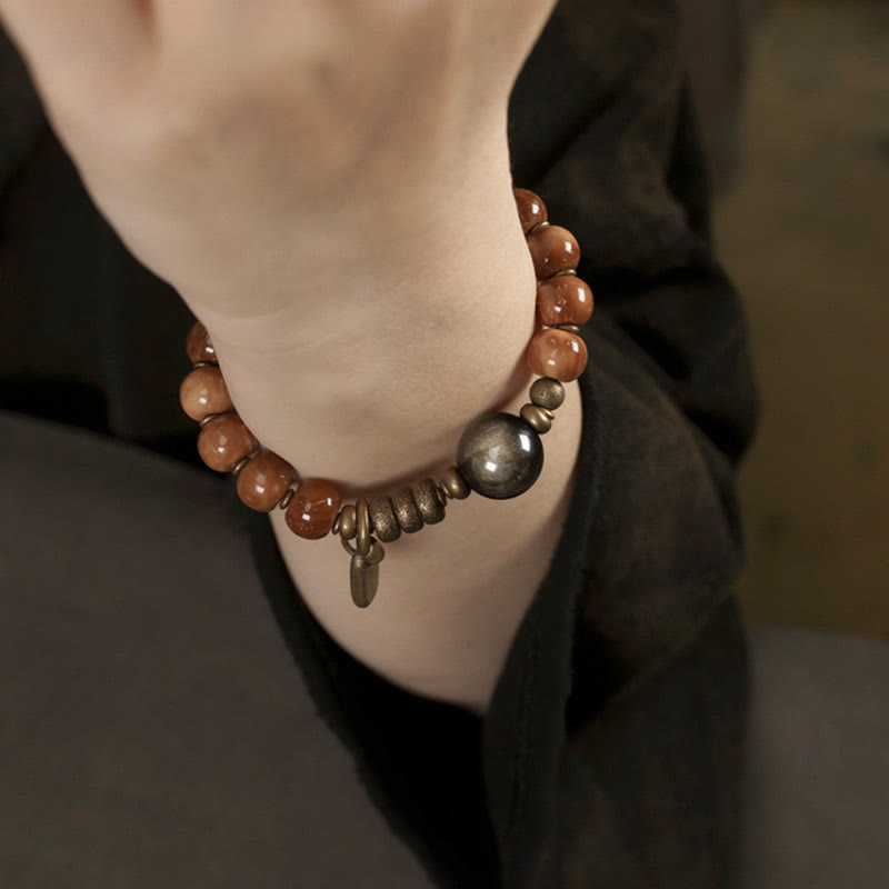 Braccialetto Buddha Stones Kuka Seed Tiger Eye Oro Lucentezza Ossidiana Rame Ricchezza Fortuna